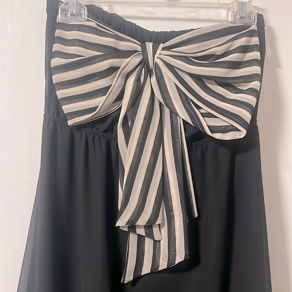 Callie Mac Size Small-Strapless Black Maxi Dress with stripe bow, EUC. - Picture 3 of 7
